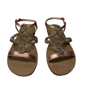 Oca-Loca Valencia Sandals Metallic Rose Pink Leather Rhinestone EU 38 US 8 NWOT